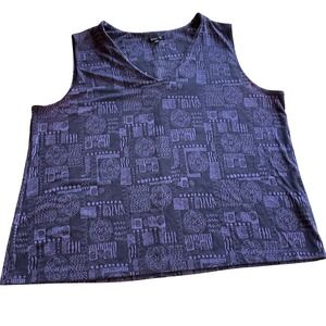 Vikki Vi Purple Abstract Print V Neck Sleeveless Tank Top Plus Size 3X